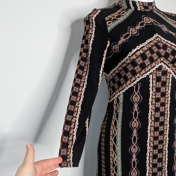 Free People Stella Black Brown Blue Long Sleeve Mini Dress XS - Picture 5 of 11